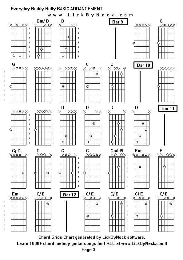 Chord Grids Chart of chord melody fingerstyle guitar song-Everyday-Buddy Holly-BASIC ARRANGEMENT,generated by LickByNeck software.